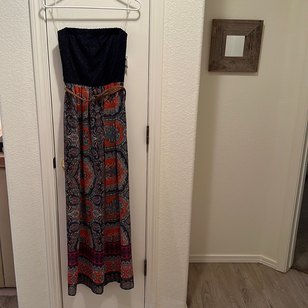 Strapless Blue Maxi Dress